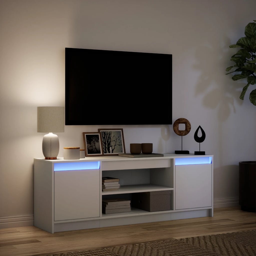TV-Møbel Hvit TV-benk med LED 139,5x34x50 cm