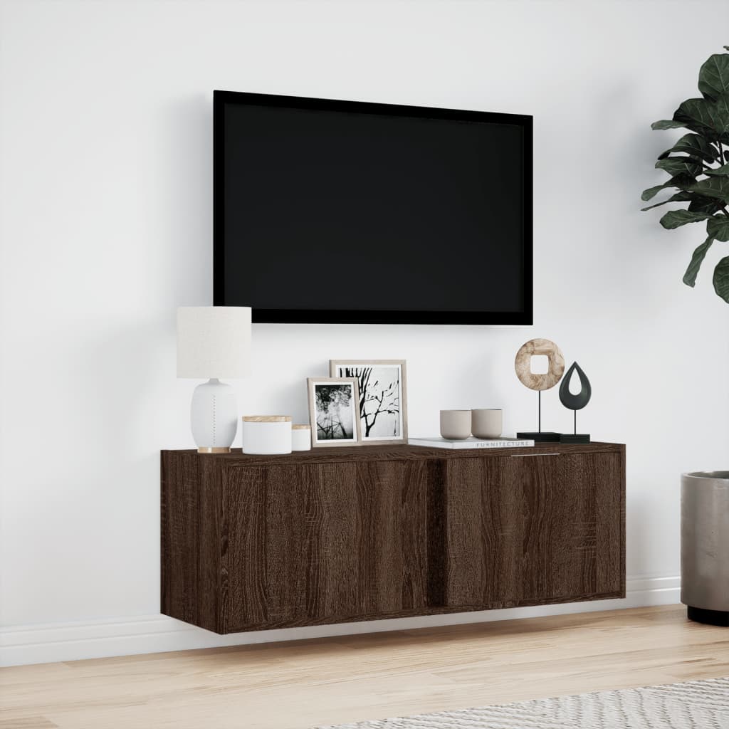TV-Møbel Brun Eik Tv-Veggskap med LED 100x31x35 cm