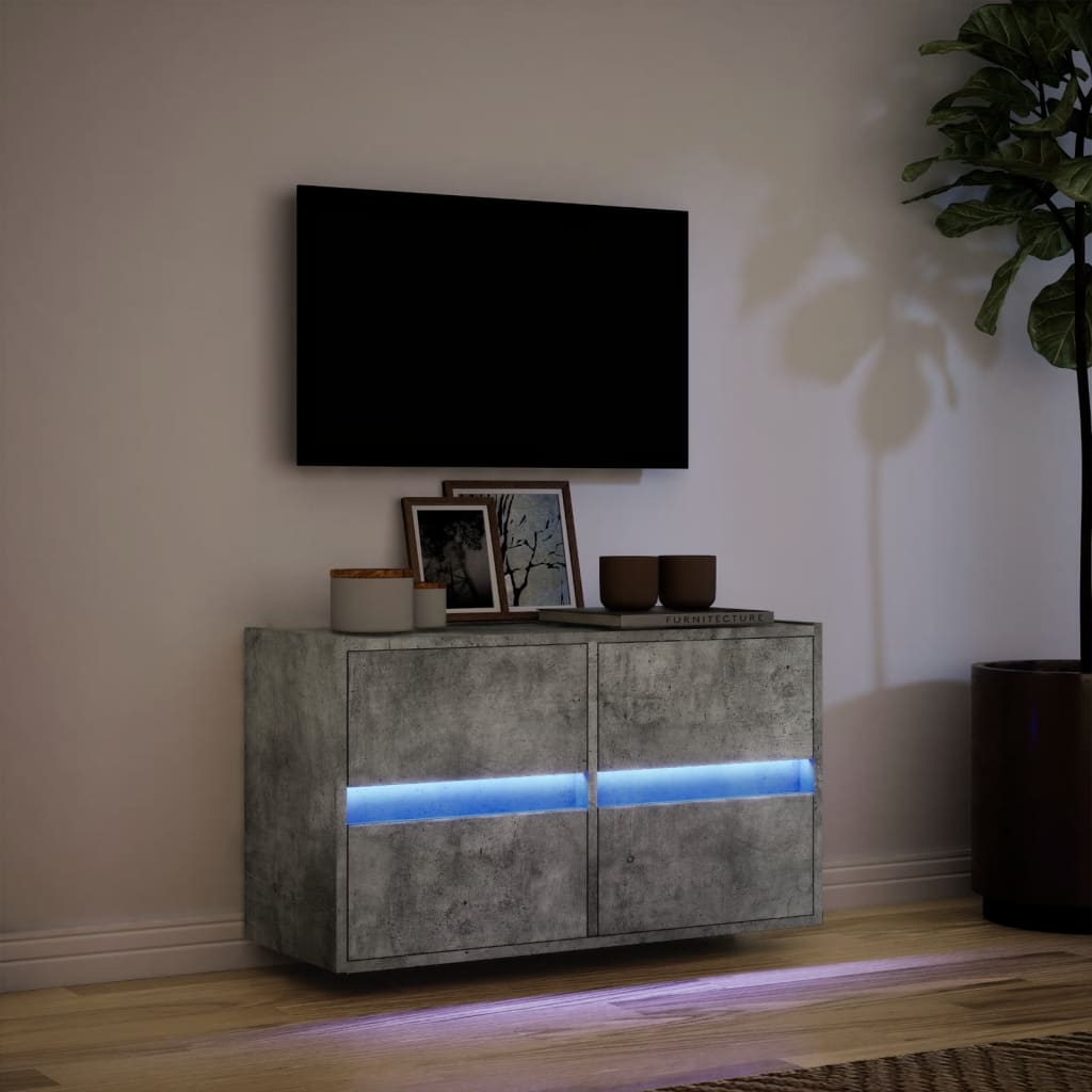 TV-Møbel Betonggrå TV-benk med LED-lys 80x31x45 cm