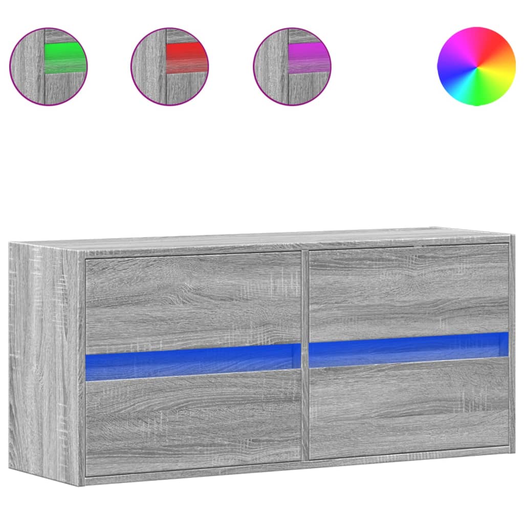 TV-Møbel Sonoma Grå Vegghengt TV-benk med LED 100x31x45 cm
