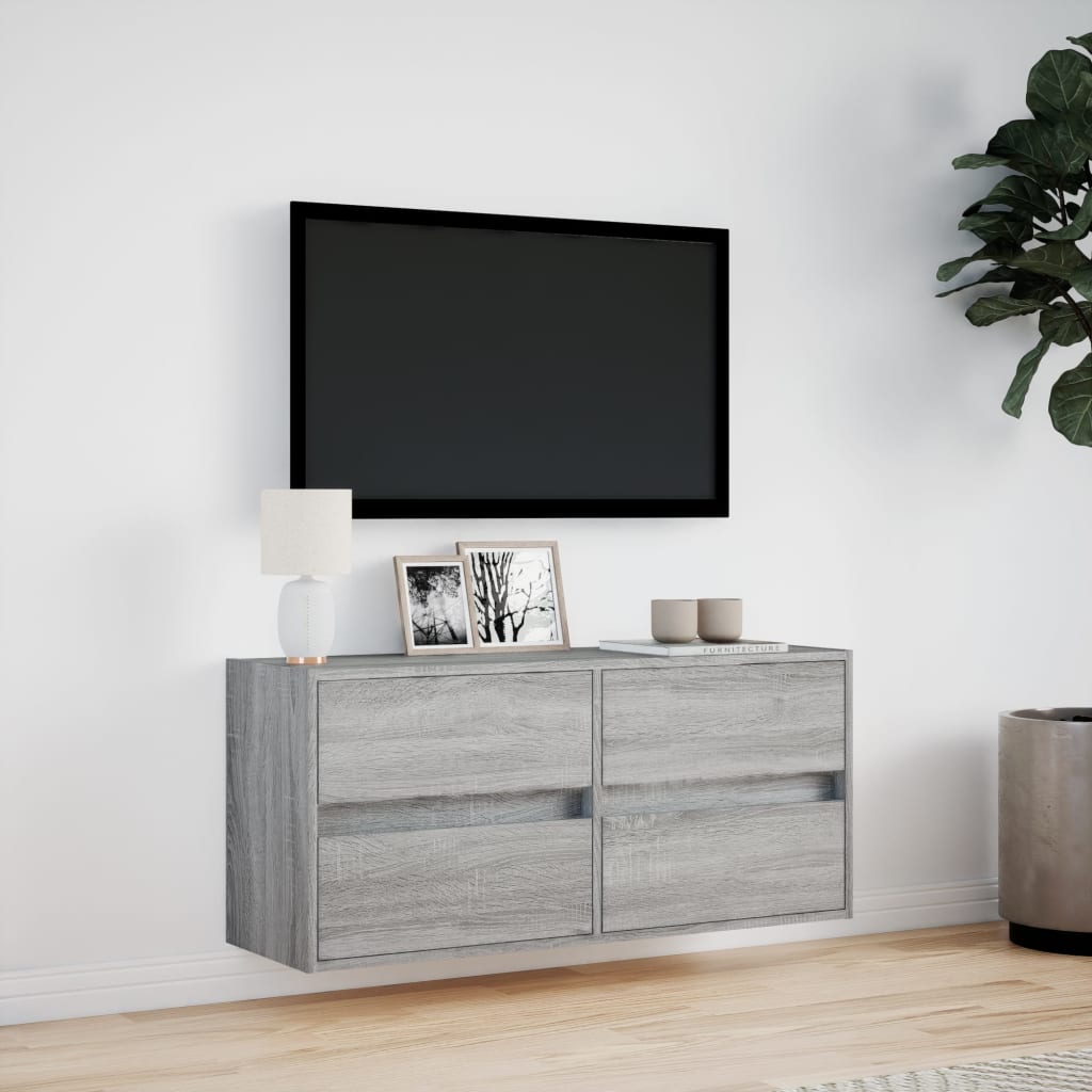 TV-Møbel Sonoma Grå Vegghengt TV-benk med LED 100x31x45 cm