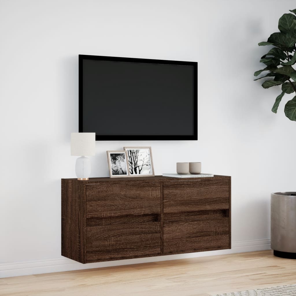 TV-Møbel Brun Eik Vegghengt TV-benk med LED 100x31x45 cm