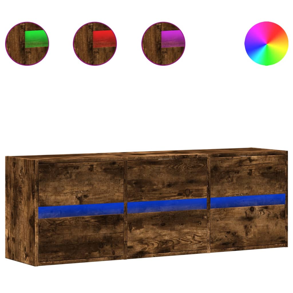 TV-Møbel Røkt Eik Vegghengt TV-benk med LED 130x31x45 cm