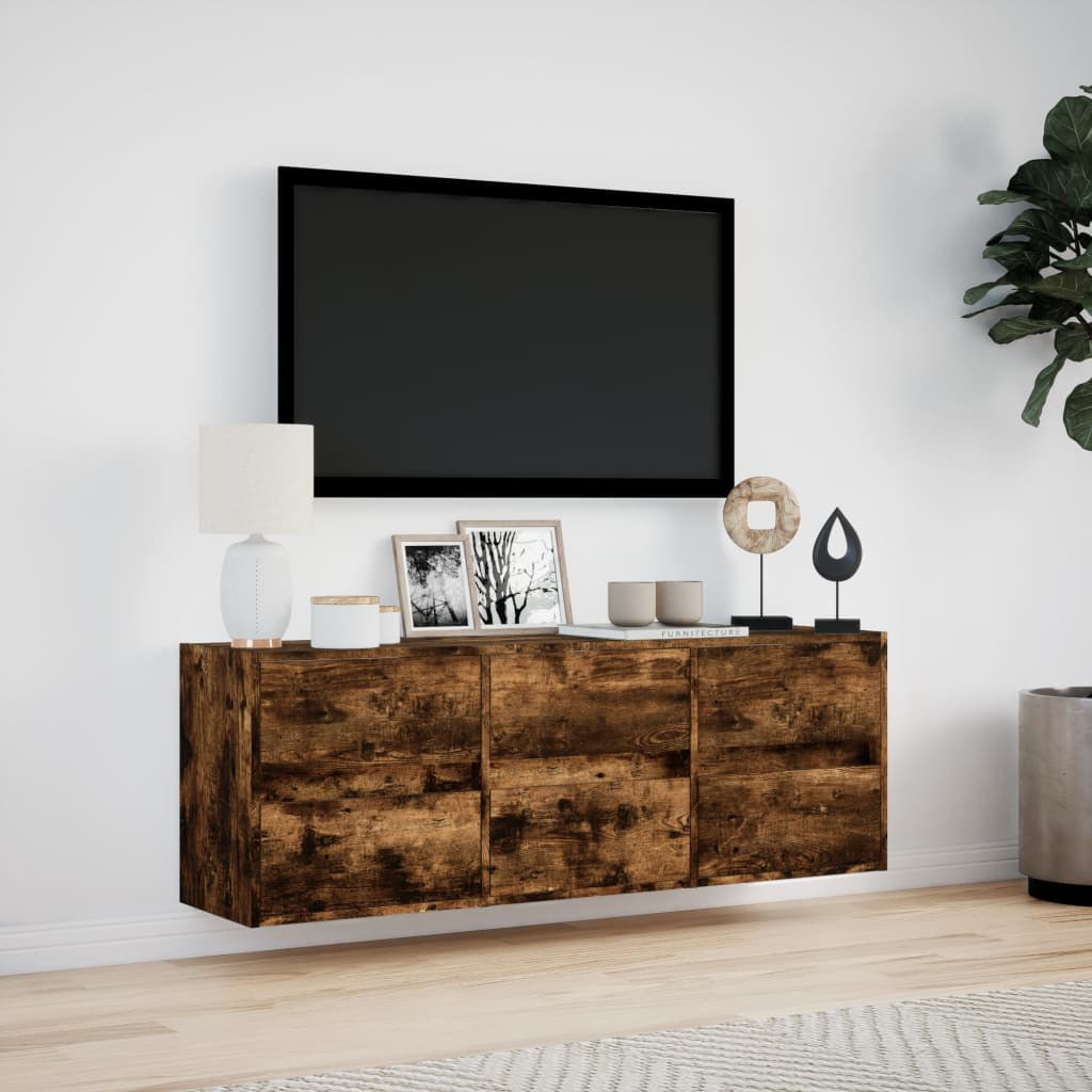 TV-Møbel Røkt Eik Vegghengt TV-benk med LED 130x31x45 cm