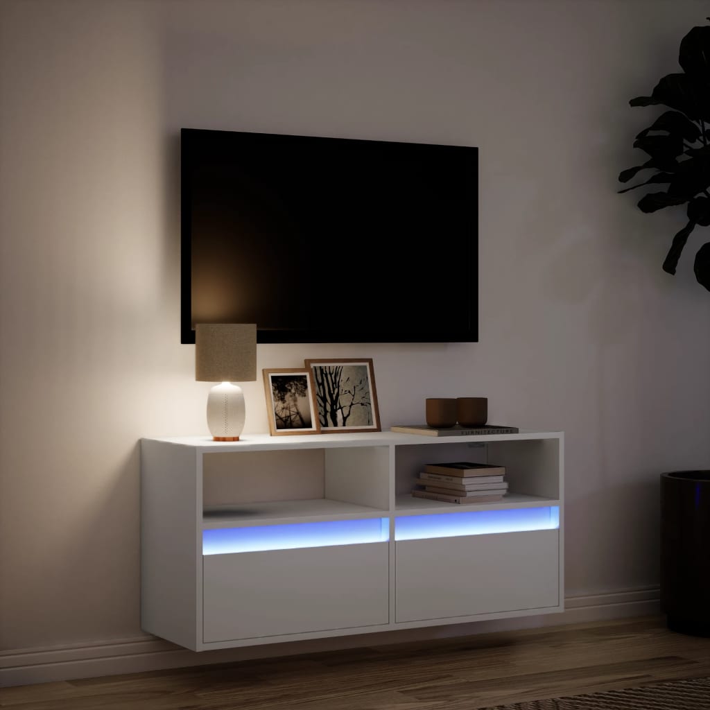 TV-Møbel Hvit TV-benk med LED 100x31x45 cm