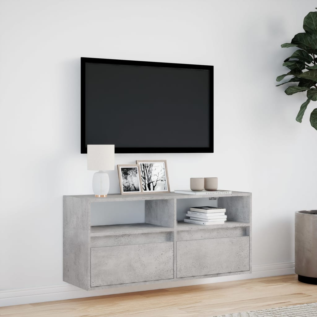 TV-Møbel Betonggrå TV-benk med LED-lys 100x31x45 cm