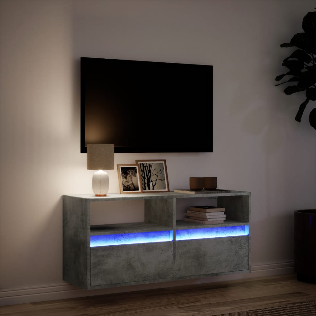 TV-Møbel Betonggrå TV-benk med LED-lys 100x31x45 cm