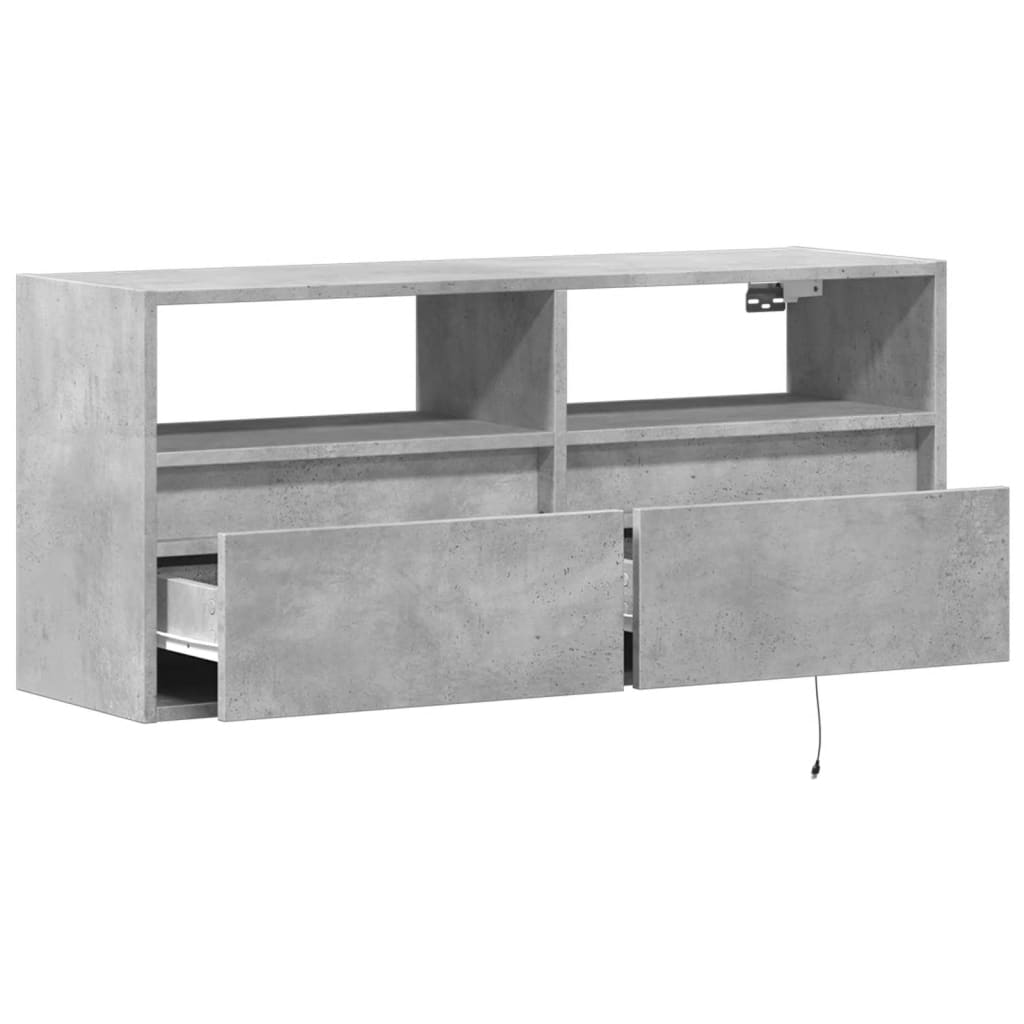 TV-Møbel Betonggrå TV-benk med LED-lys 100x31x45 cm