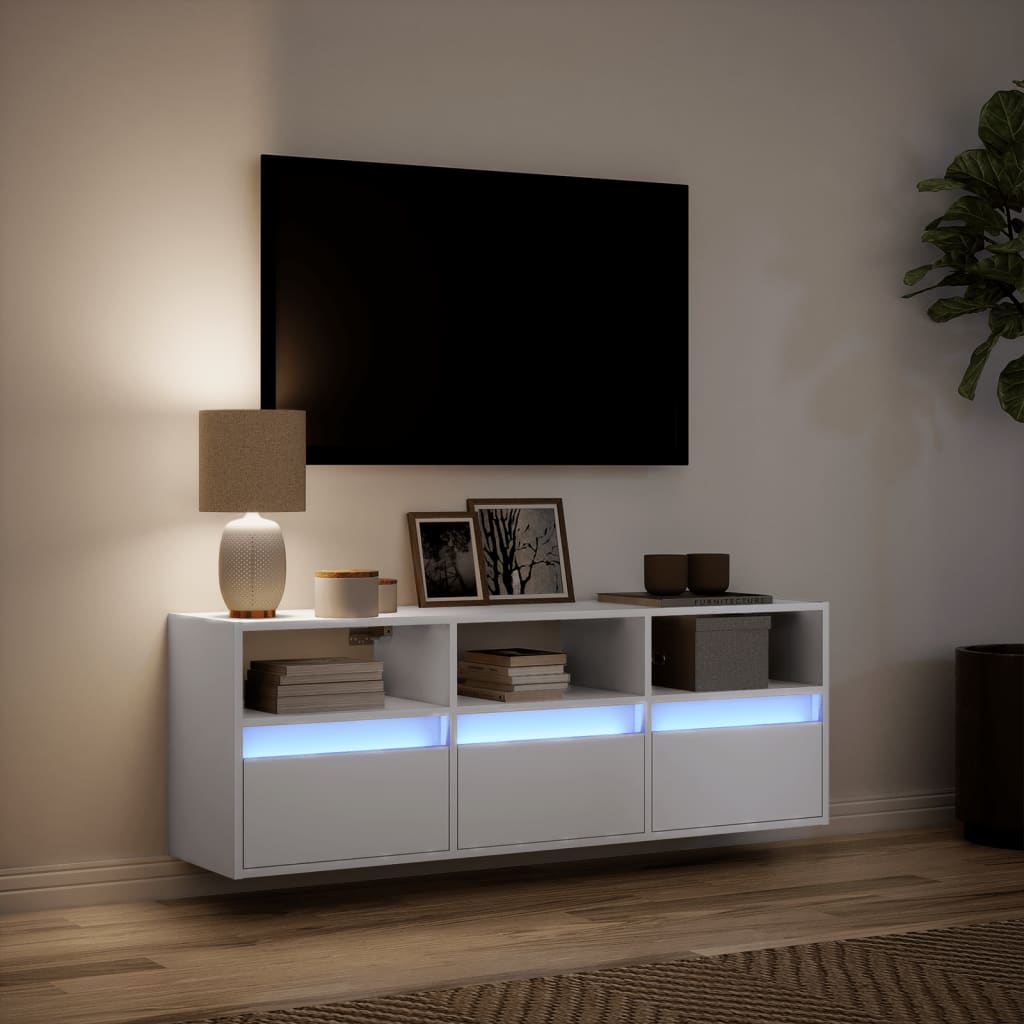 TV-Møbel Hvit TV-benk med LED 130x31x45 cm