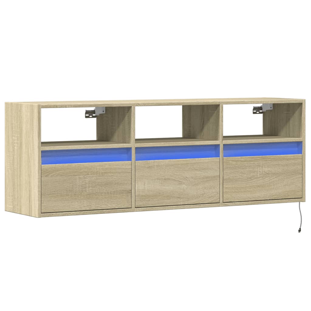 TV-Møbel Sonoma Eik Vegghengt TV-benk med LED 130x31x45 cm