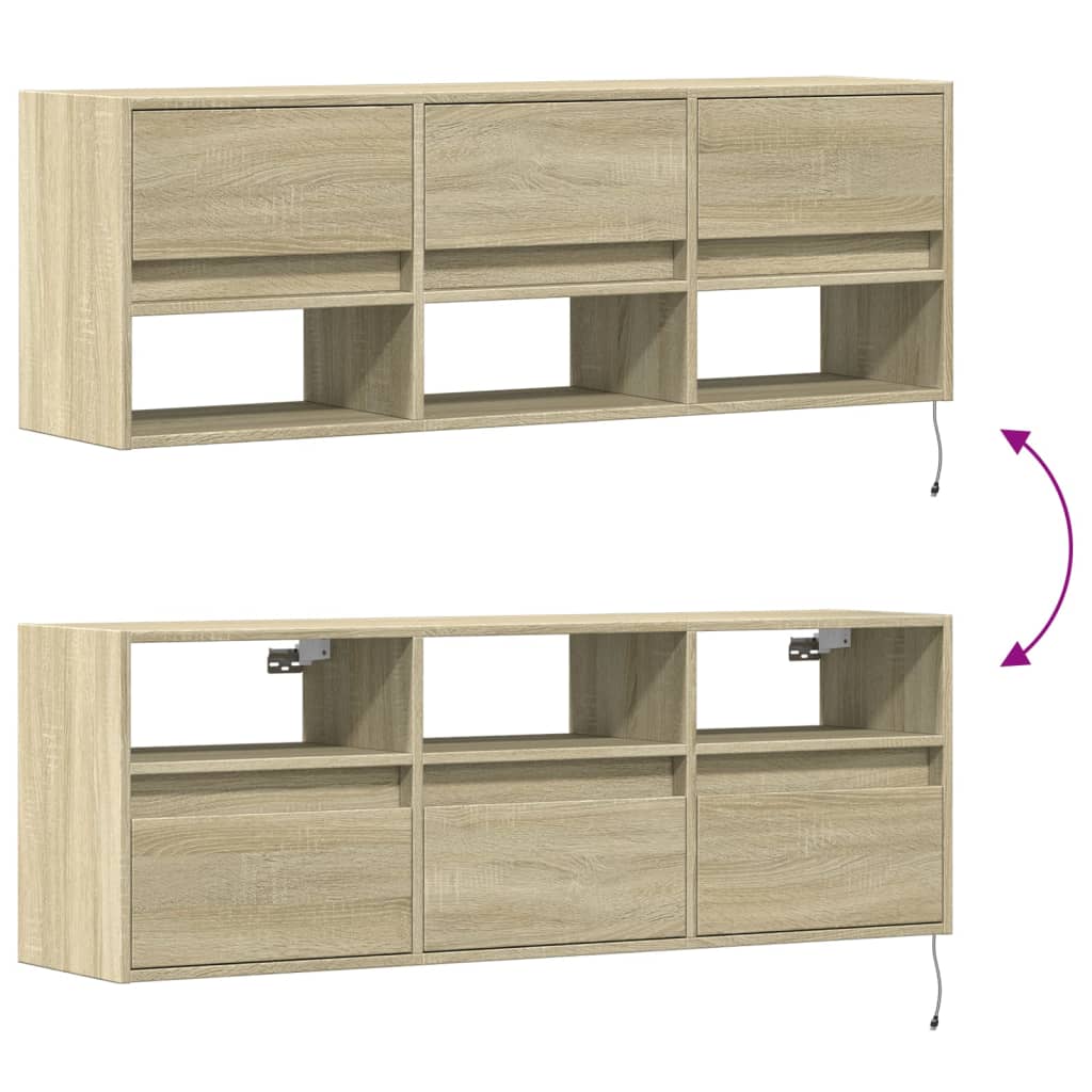 TV-Møbel Sonoma Eik Vegghengt TV-benk med LED 130x31x45 cm