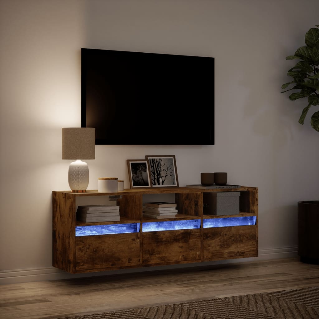 TV-Møbel Røkt EikTV-benk med LED 130x31x45 cm