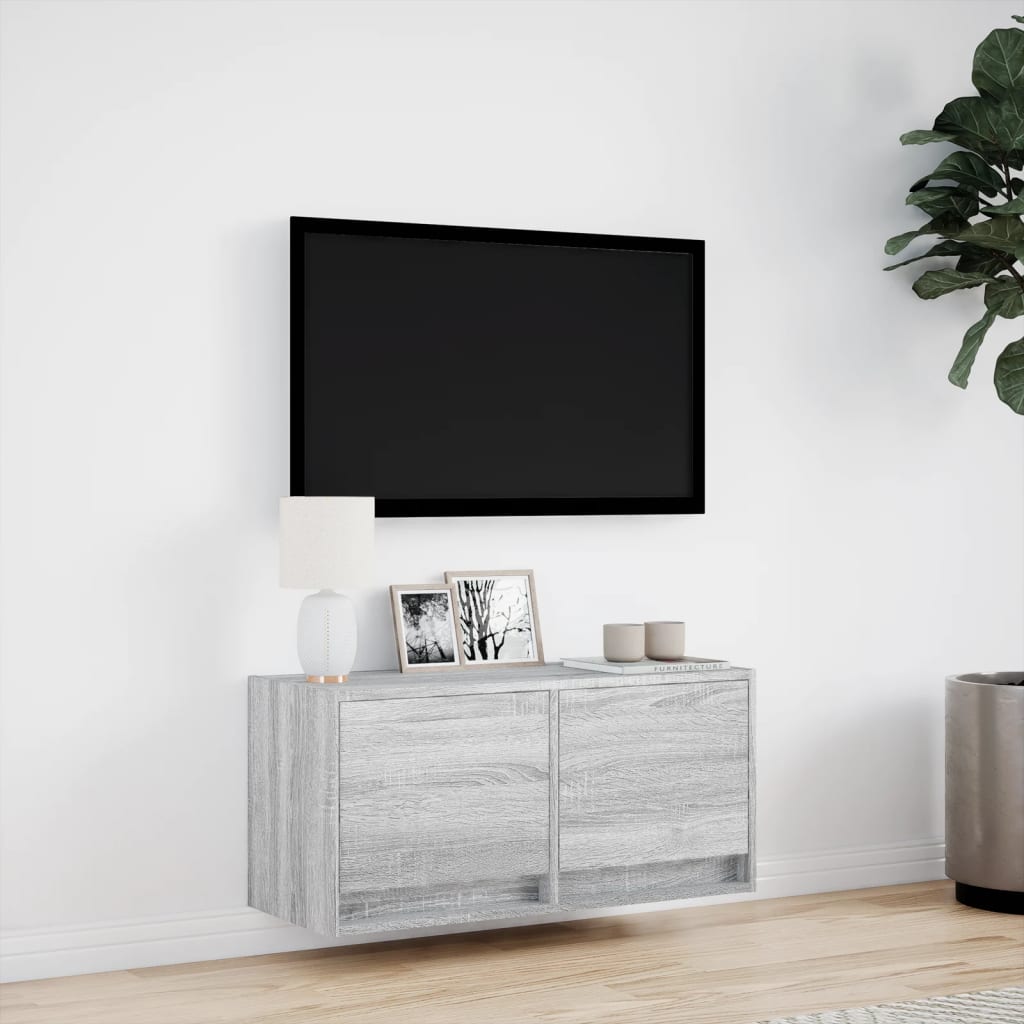 TV-Møbel Sonoma Grå Tv-benk med LED 80x31x35 cm