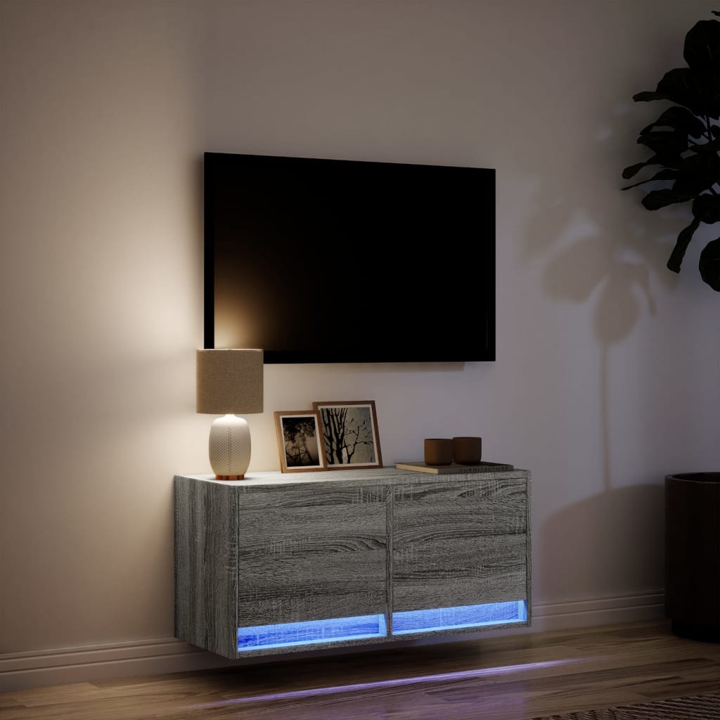 TV-Møbel Sonoma Grå Tv-benk med LED 80x31x35 cm