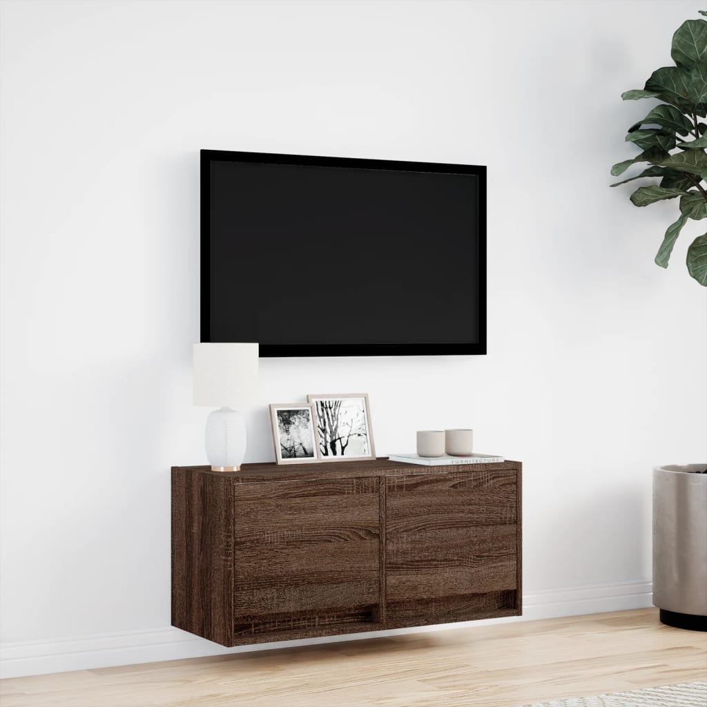 TV-Møbel Brun Eik Tre Tv-benk med LED 80x31x35 cm