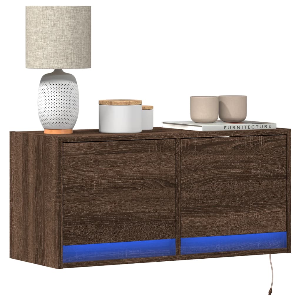 TV-Møbel Brun Eik Tre Tv-benk med LED 80x31x35 cm