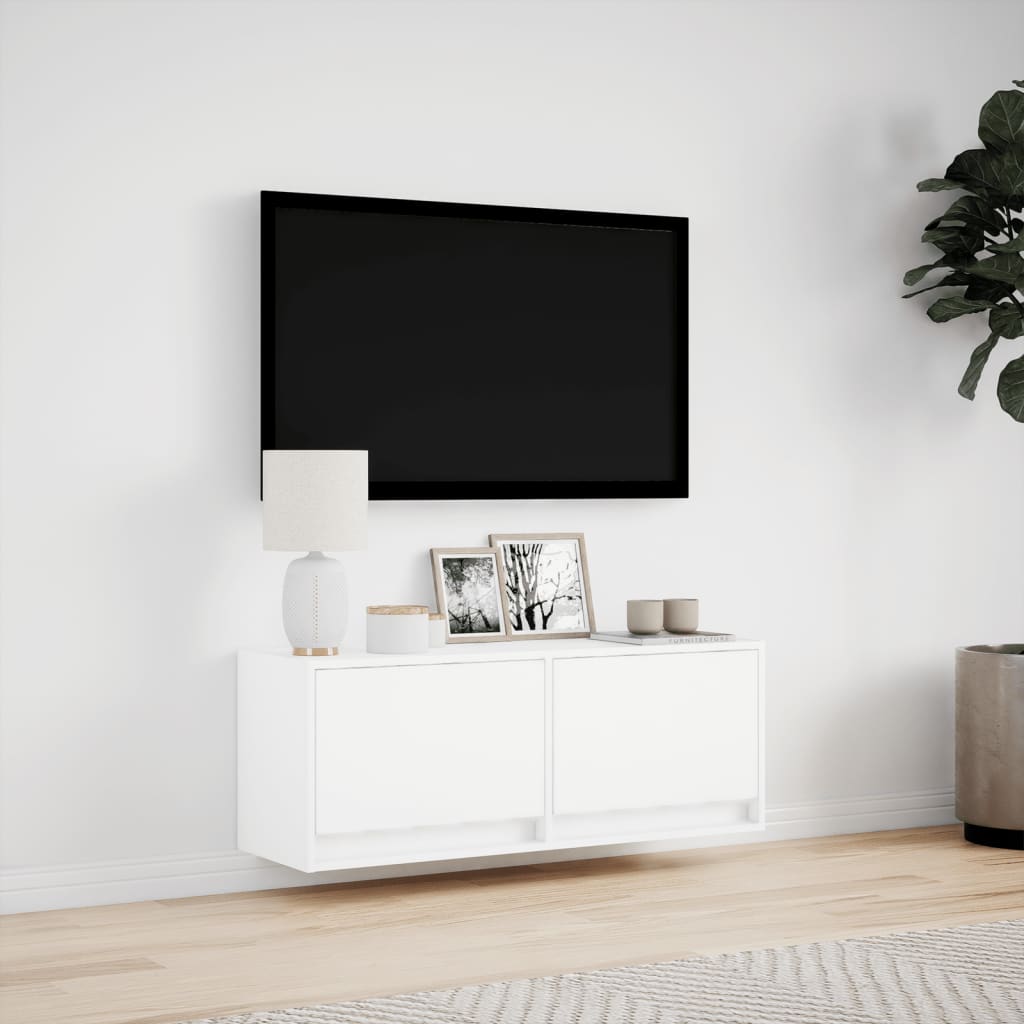 TV-Møbel Hvit Tv-benk med LED 100x31x35 cm