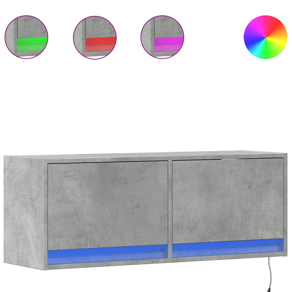 TV-Møbel Betonggrå Tv-benk med LED-lys 100x31x35 cm