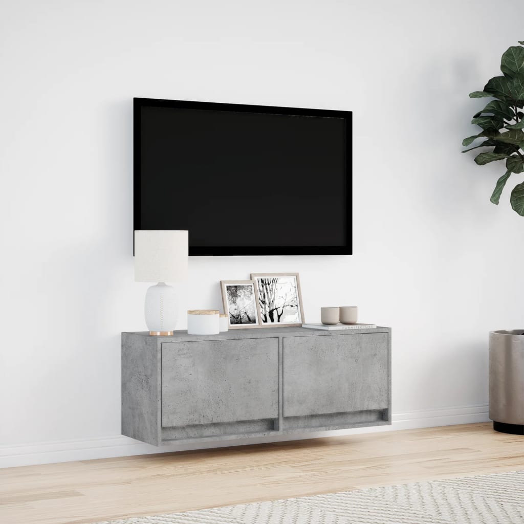 TV-Møbel Betonggrå Tv-benk med LED-lys 100x31x35 cm