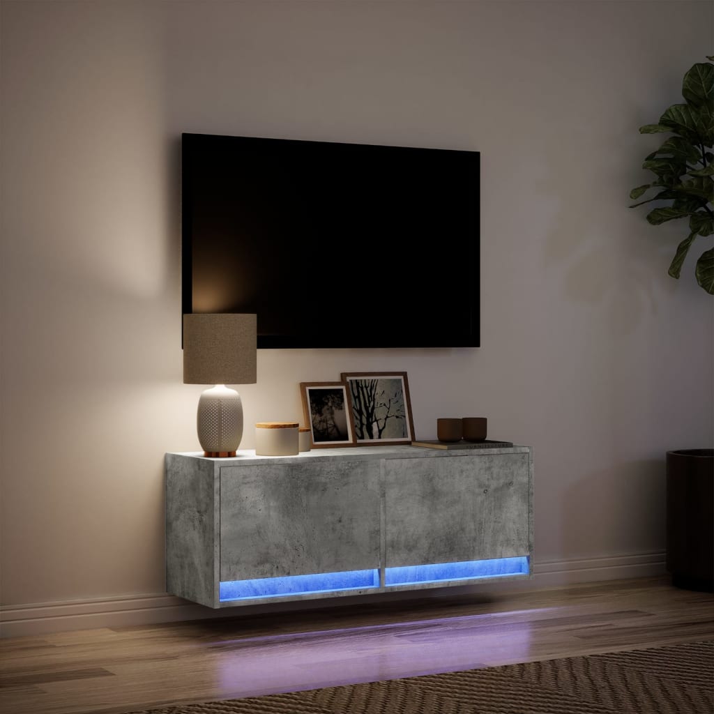 TV-Møbel Betonggrå Tv-benk med LED-lys 100x31x35 cm