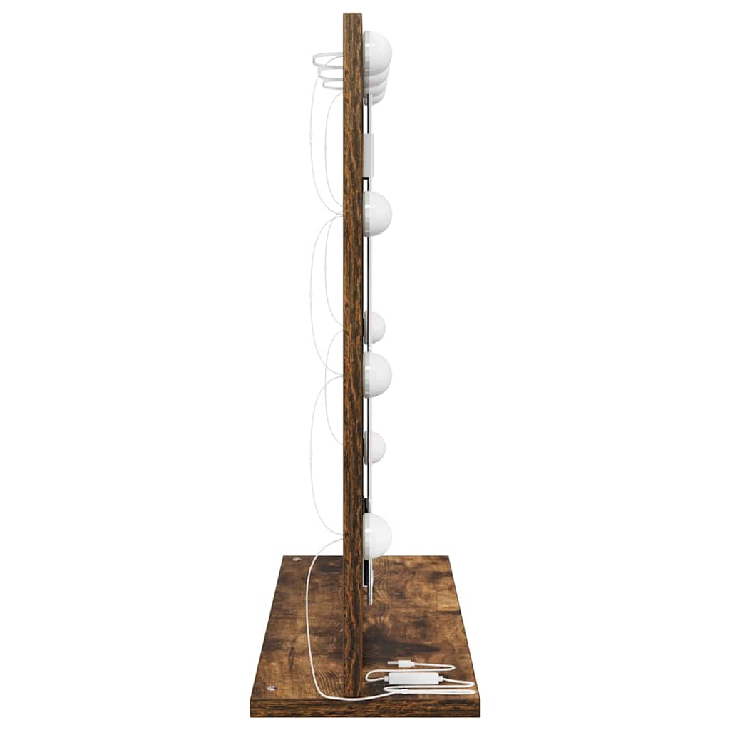 Sminkespeil med LED-lamper Røkt Eik 60x55x18 cm