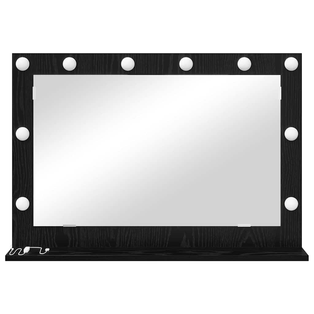 Sminkespeil Svart Eikmed LED-lamper 80x55x18 cm