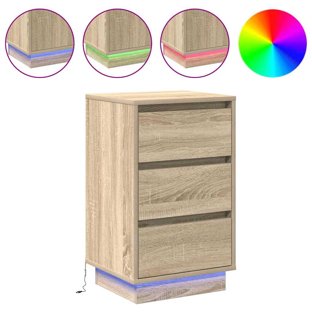 Nattbord Sengbord Sonoma Eik LED 39x34,5x65 cm
