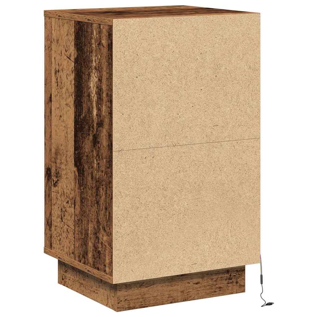 Nattbord Sengbord Gammelt Tre med LED 39x34,5x65 cm
