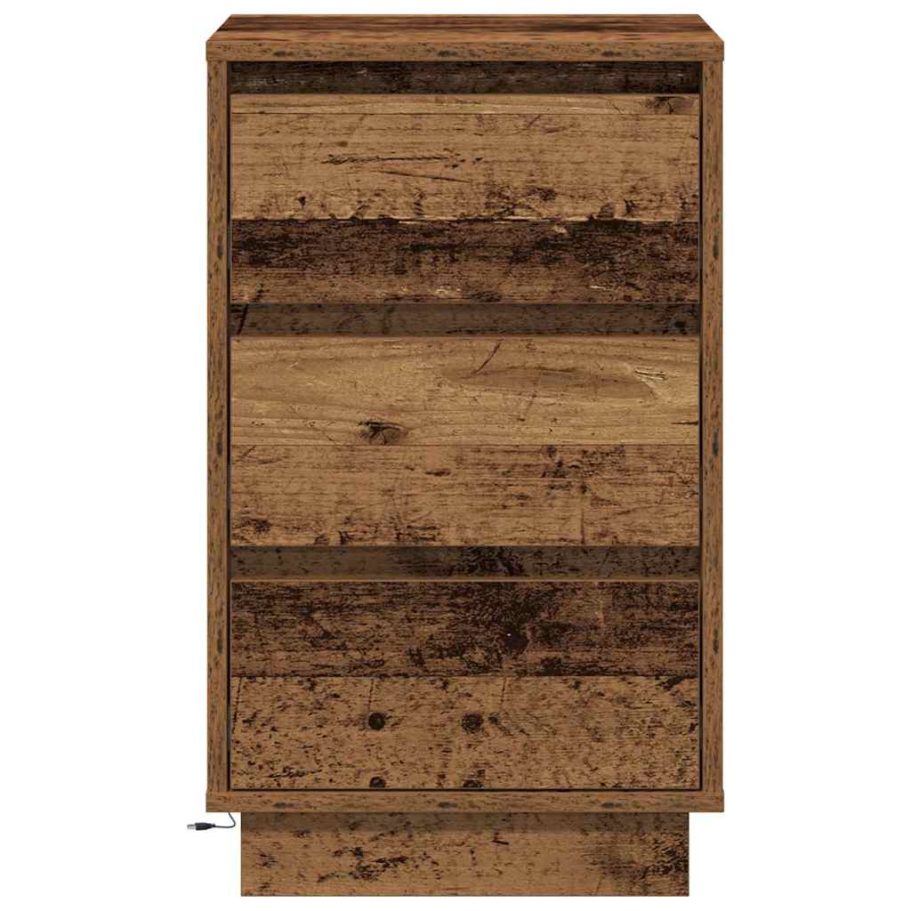 Nattbord Sengbord Gammelt Tre med LED 39x34,5x65 cm