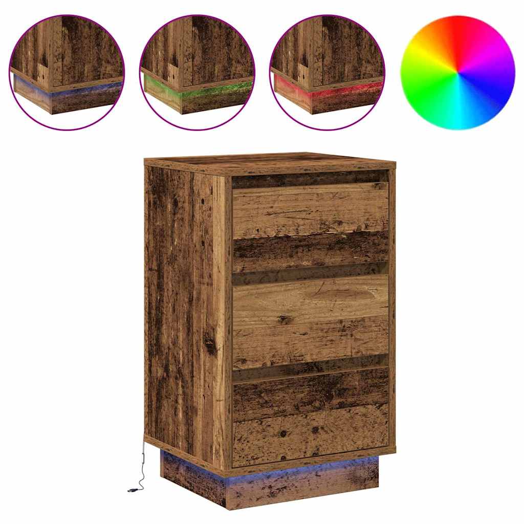 Nattbord Sengbord Gammelt Tre med LED 39x34,5x65 cm