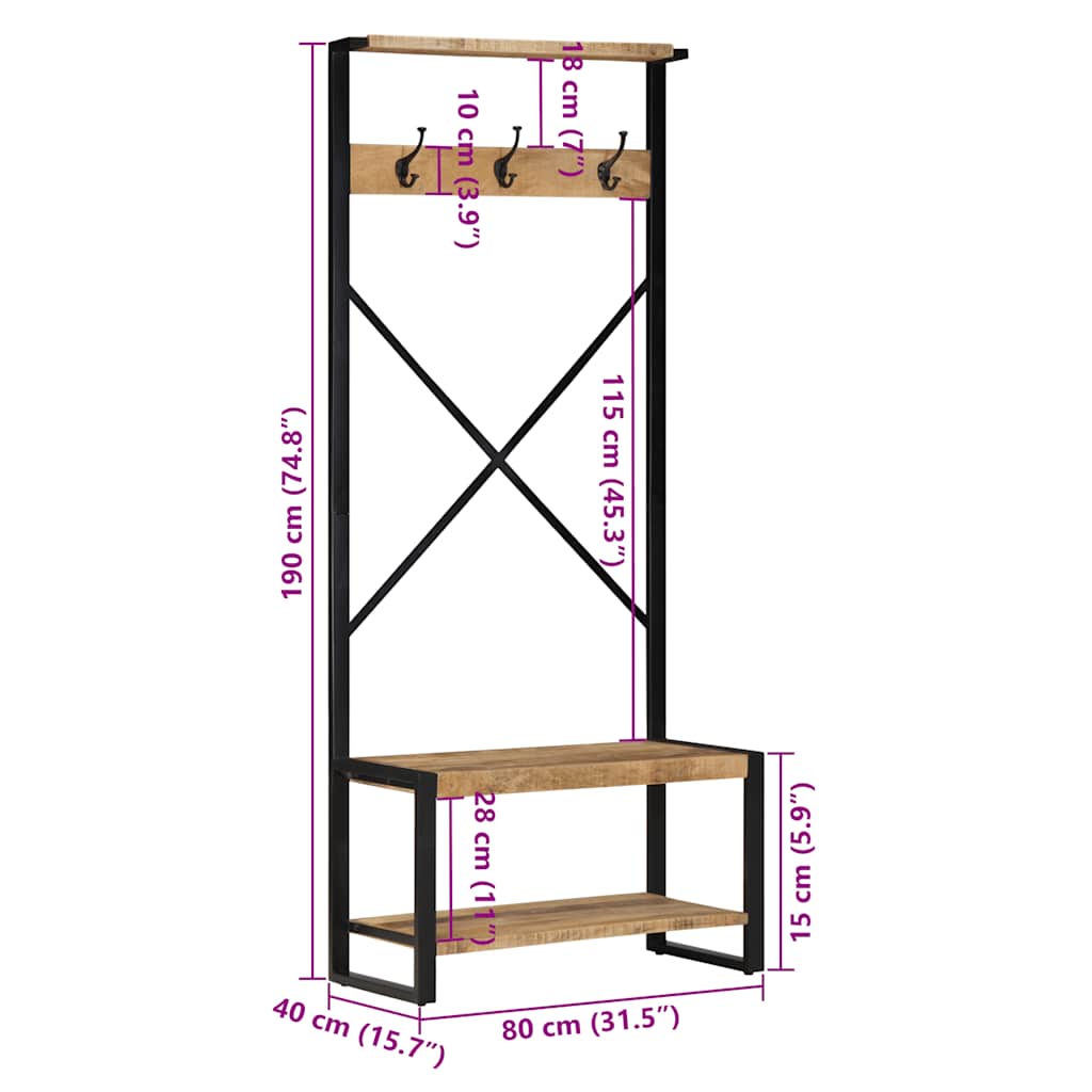 Hallmøbel Klesstativ 80x40x190 cm heltre grovt mangotre