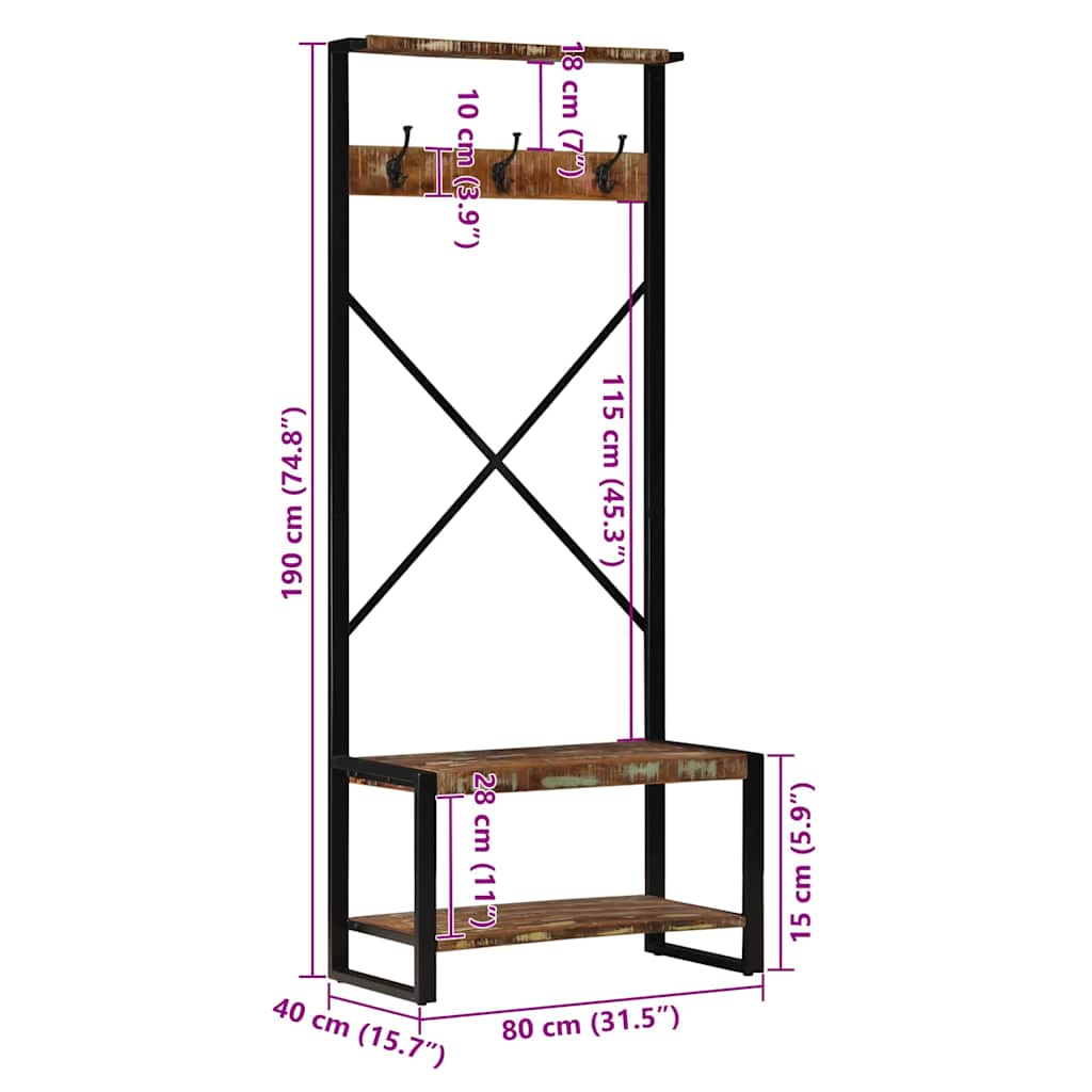 Hallmøbel Klesstativ flerfarget 80x40x190 cm gjenvunnet heltre