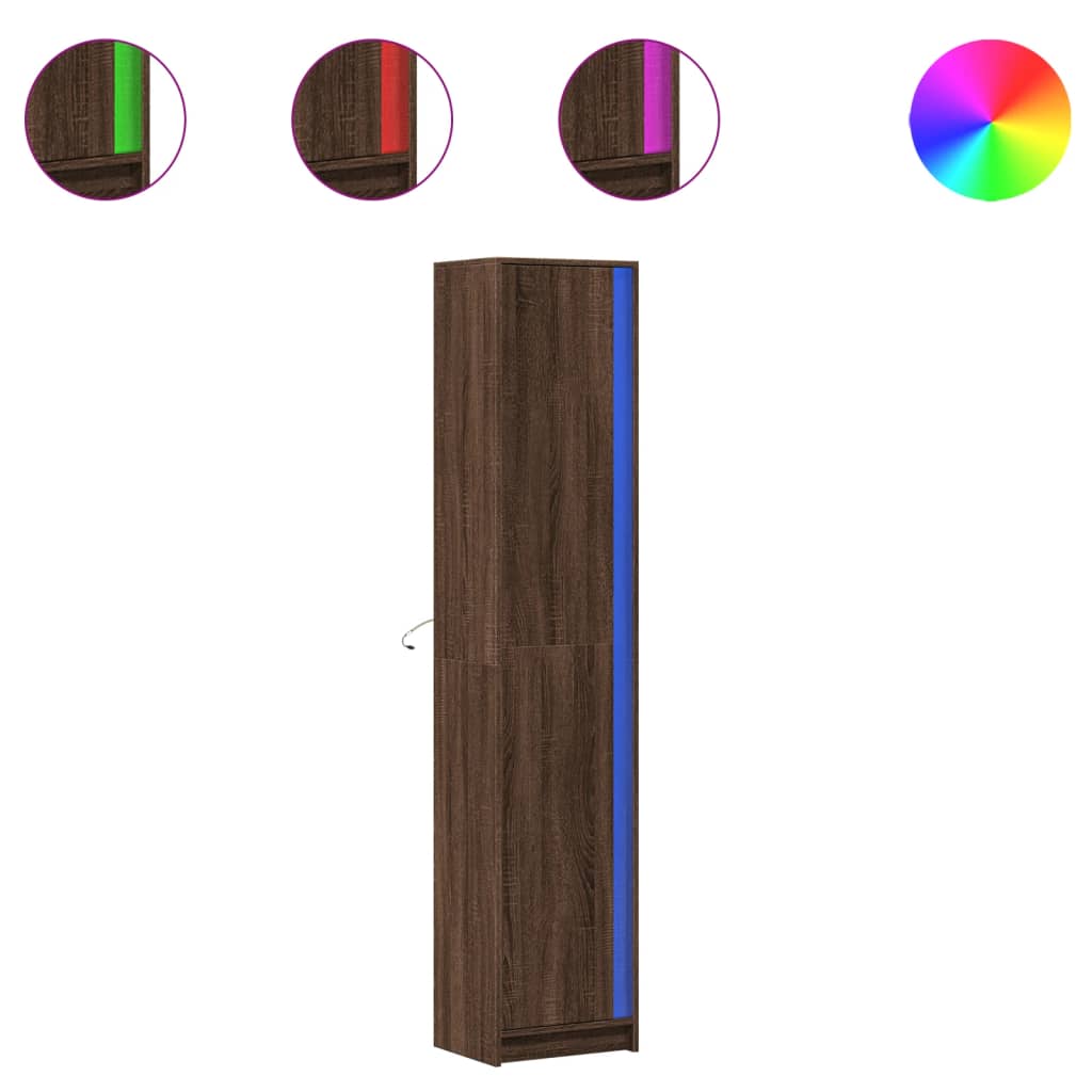 Skap Brun Eik med LED 41,5x32,5x200 cm