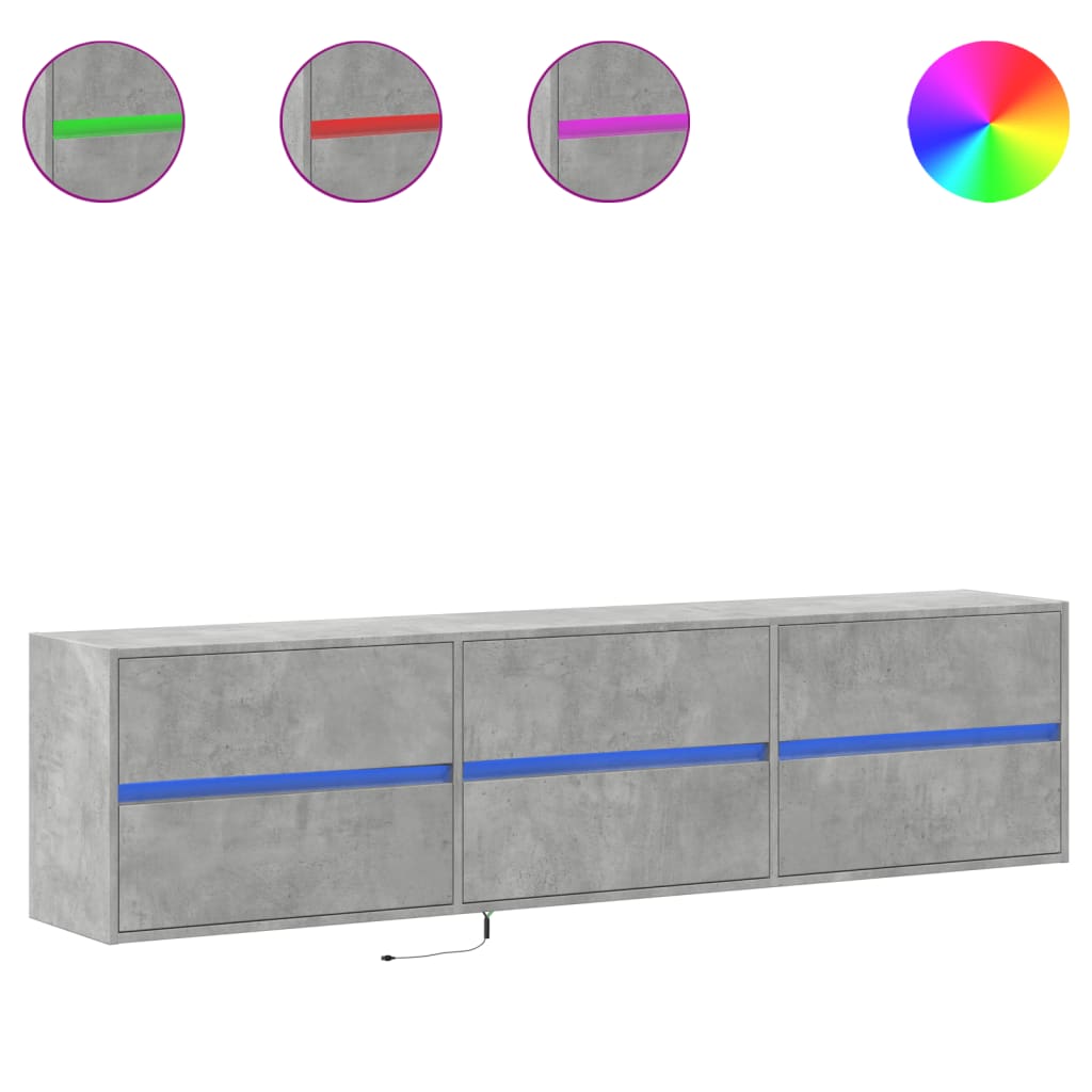 TV-Møbel Betonggrå TV-benk med LED-lys 180x31x45 cm