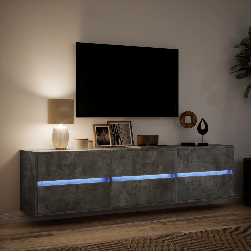 TV-Møbel Betonggrå TV-benk med LED-lys 180x31x45 cm