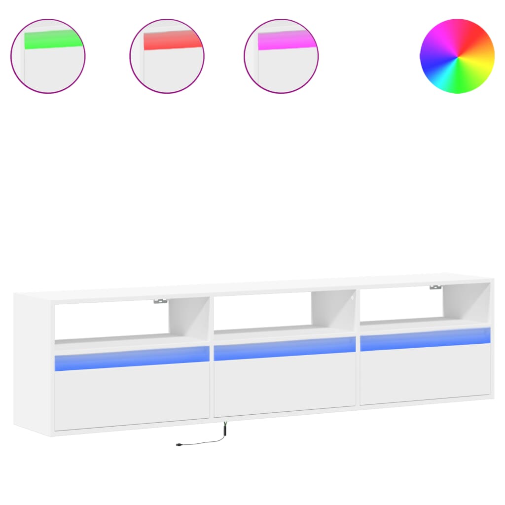 TV-Møbel Hvit TV-benk med LED 180x31x45 cm