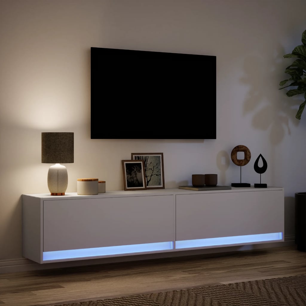 TV-Møbel Hvit TV-benk med LED 180x31x38 cm