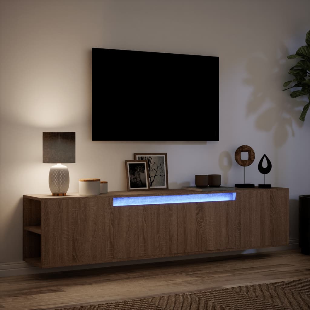 TV-Møbel Brun Eik Tre TV-benk med LED 180x31x39,5 cm
