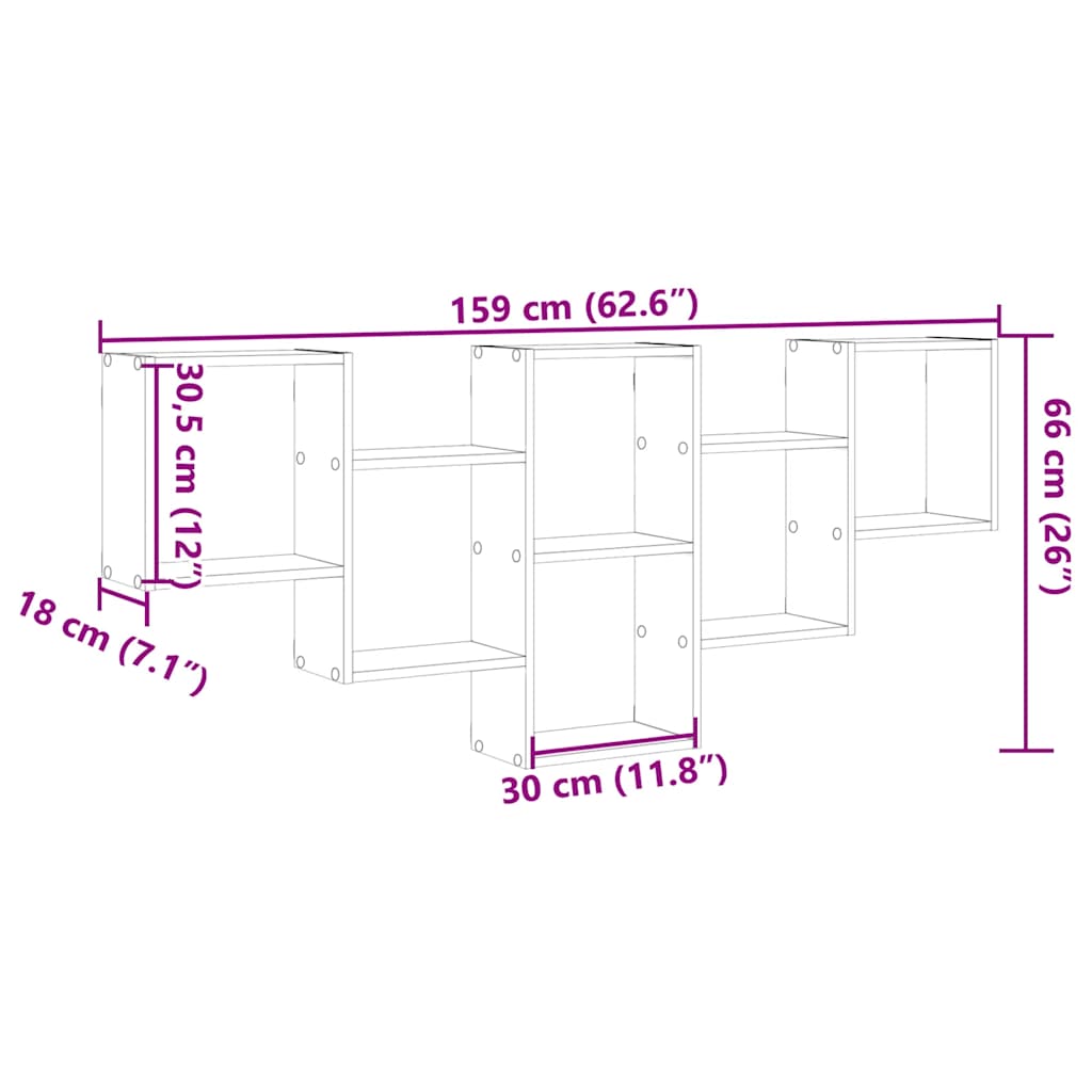 Vegghylle sonoma eik 159x18x66 cm konstruert tre
