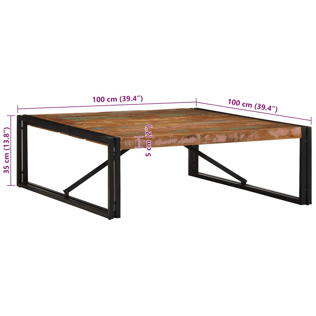 Salongbord Sofabord Tre Gjenvunnet Heltre flerfarget 100x100x35 cm