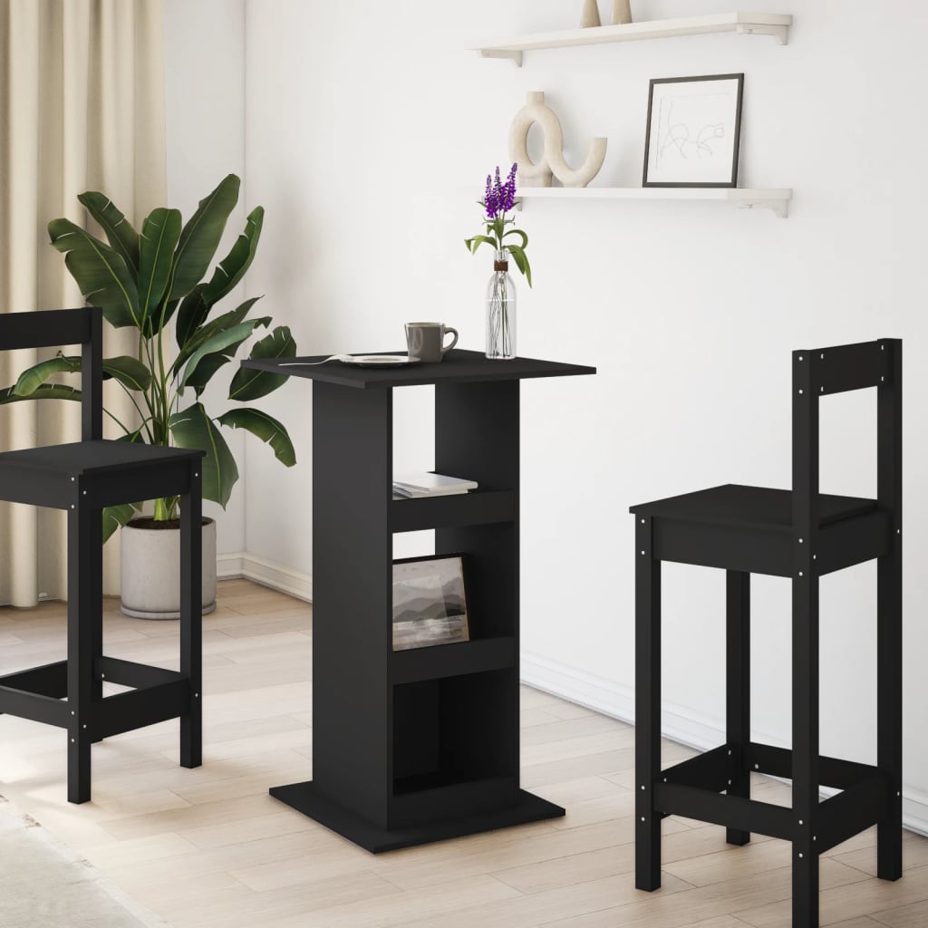 Barbord med oppbevaring svart 60x60x102 cm konstruert tre