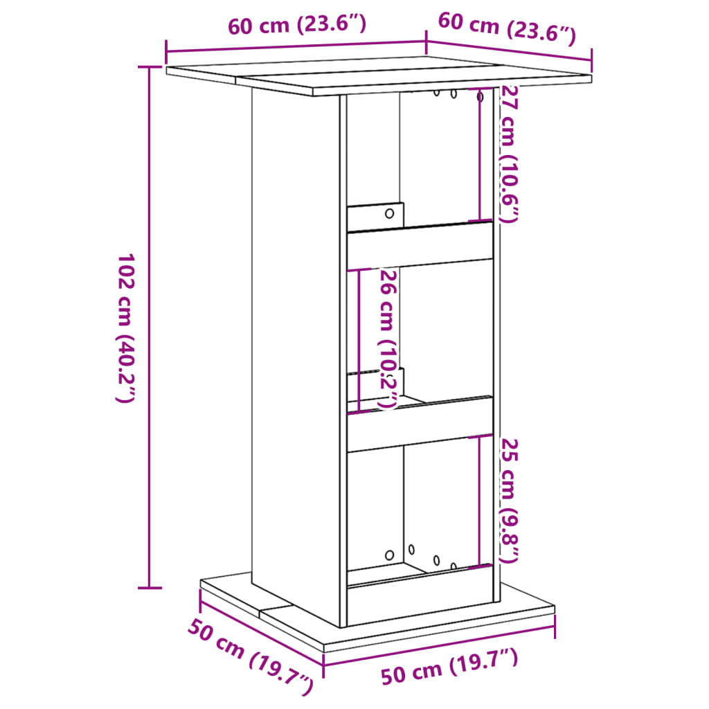 Barbord med oppbevaring brun eik 60x60x102 cm konstruert tre