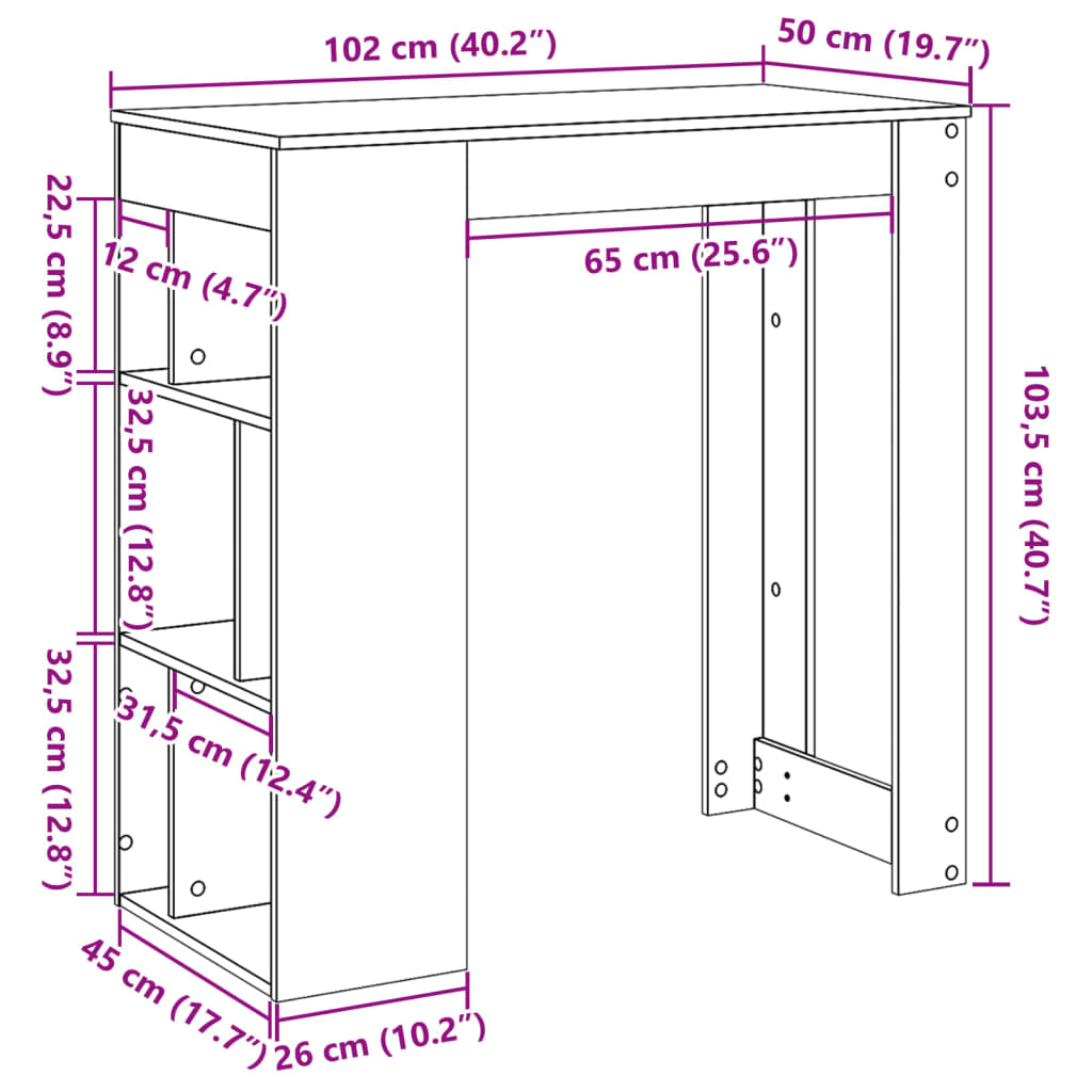 Barbord med stativer betonggrå 102x50x103,5 cm konstruert tre