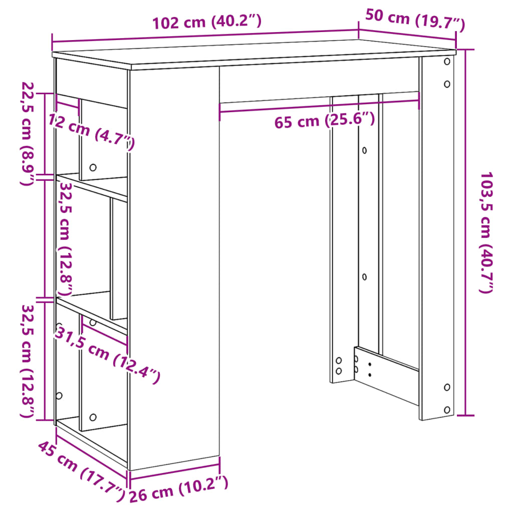 Barbord med stativer gammelt tre 102x50x103,5 cm konstruert tre