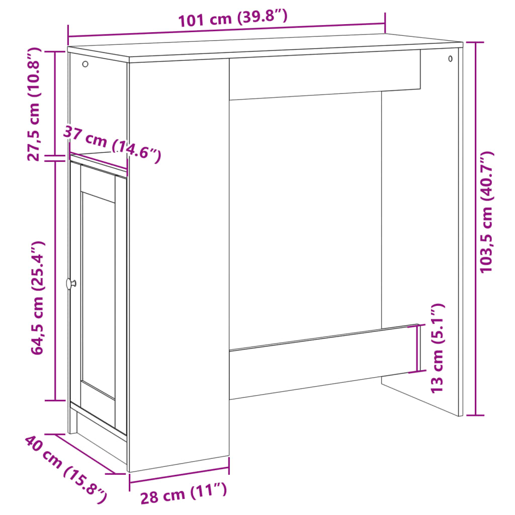 Barbord med stativer gammelt tre 101x40x103,5 cm konstruert tre