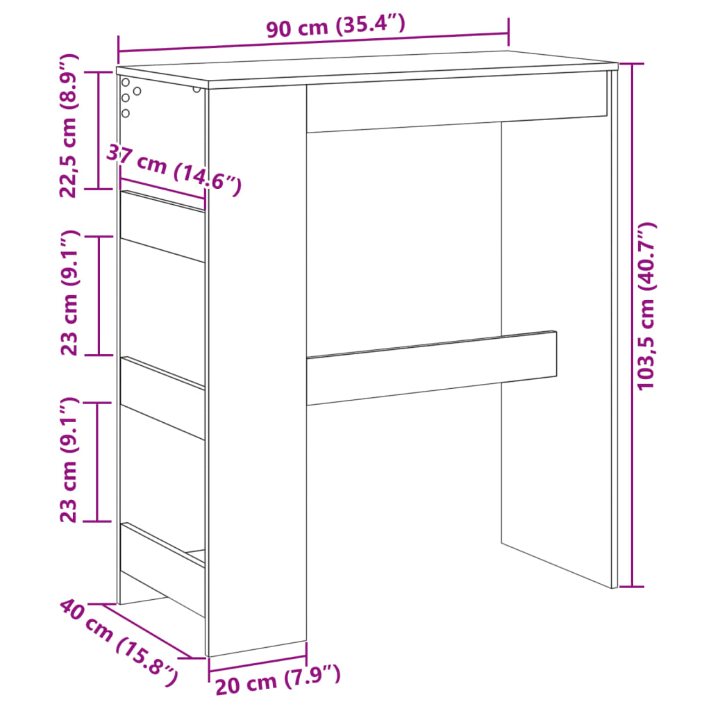 Barbord med stativer brun eik 90x40x103,5 cm konstruert tre