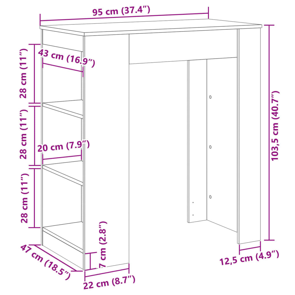 Barbord med stativer sonoma eik 95x47x103,5 cm konstruert tre