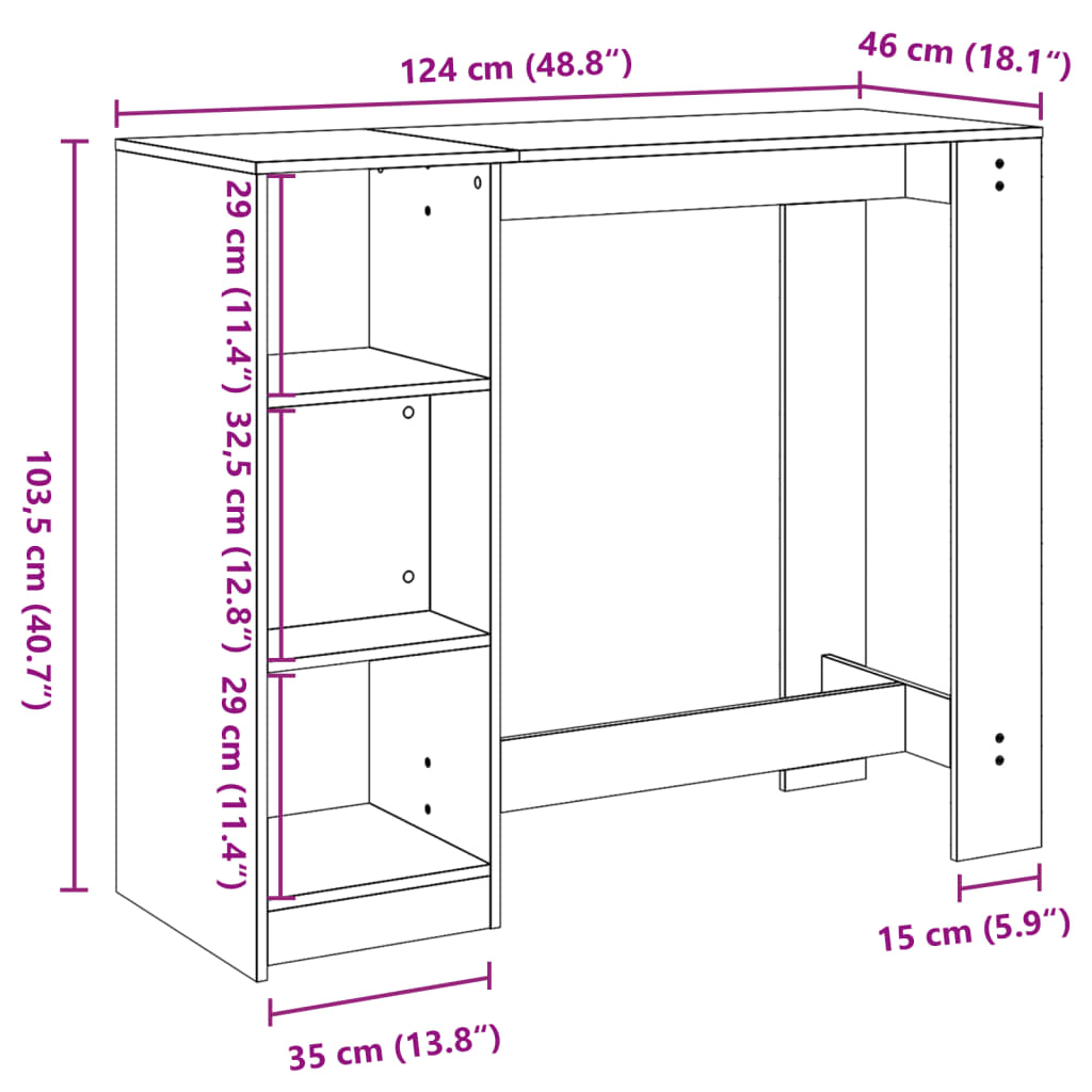Barbord med hylle svart 124x46x103,5 cm konstruert tre
