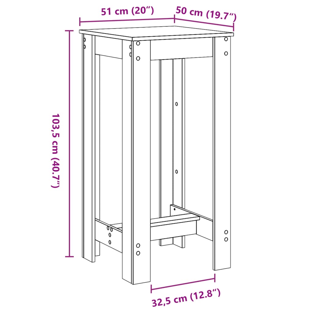 Barbord hvit 51x50x103,5 cm konstruert tre
