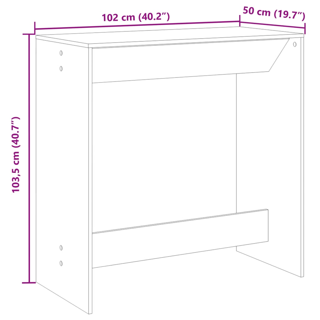 Barbord hvit 102x50x103,5 cm konstruert tre